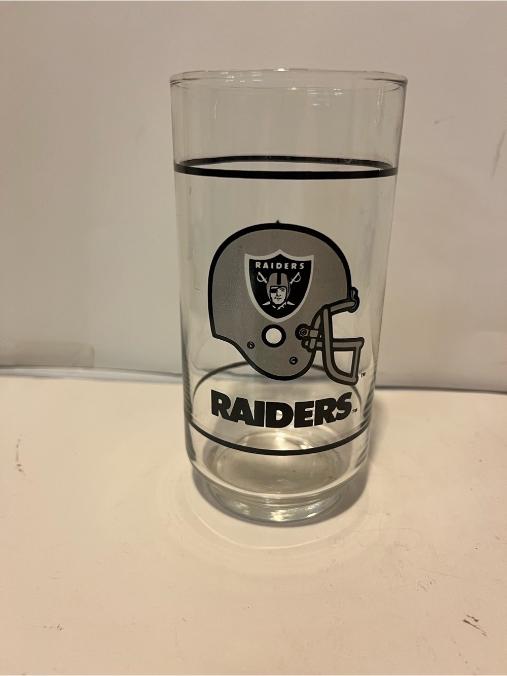 Vintage NFL drinking glass Raiders logo promo by Mobil Oil
